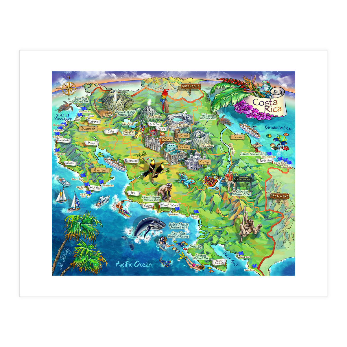 Costa Rica Map Illustration (Print Only)