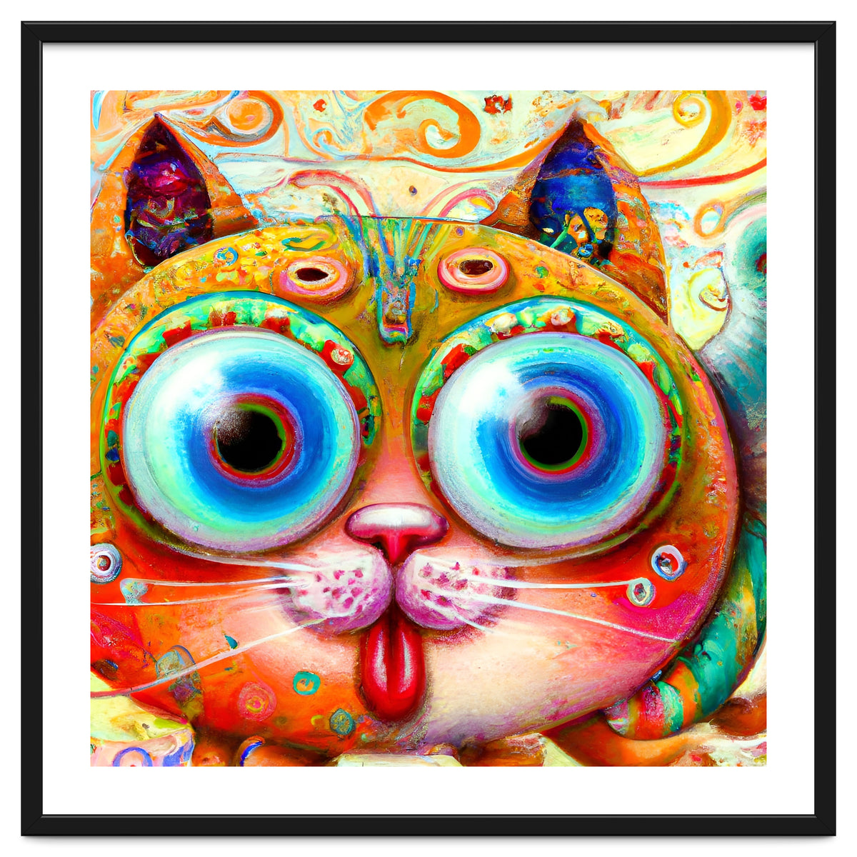 Chaotic and Colorful Fantasy Cat sticking out its Tongue