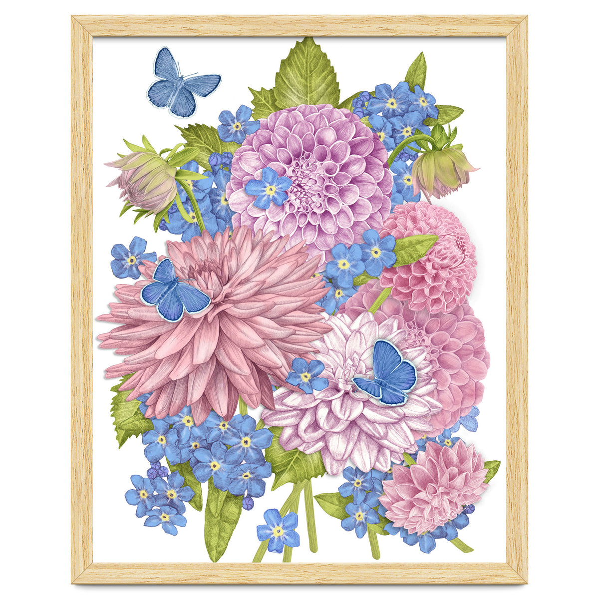 Pink Flowers and Butterflies