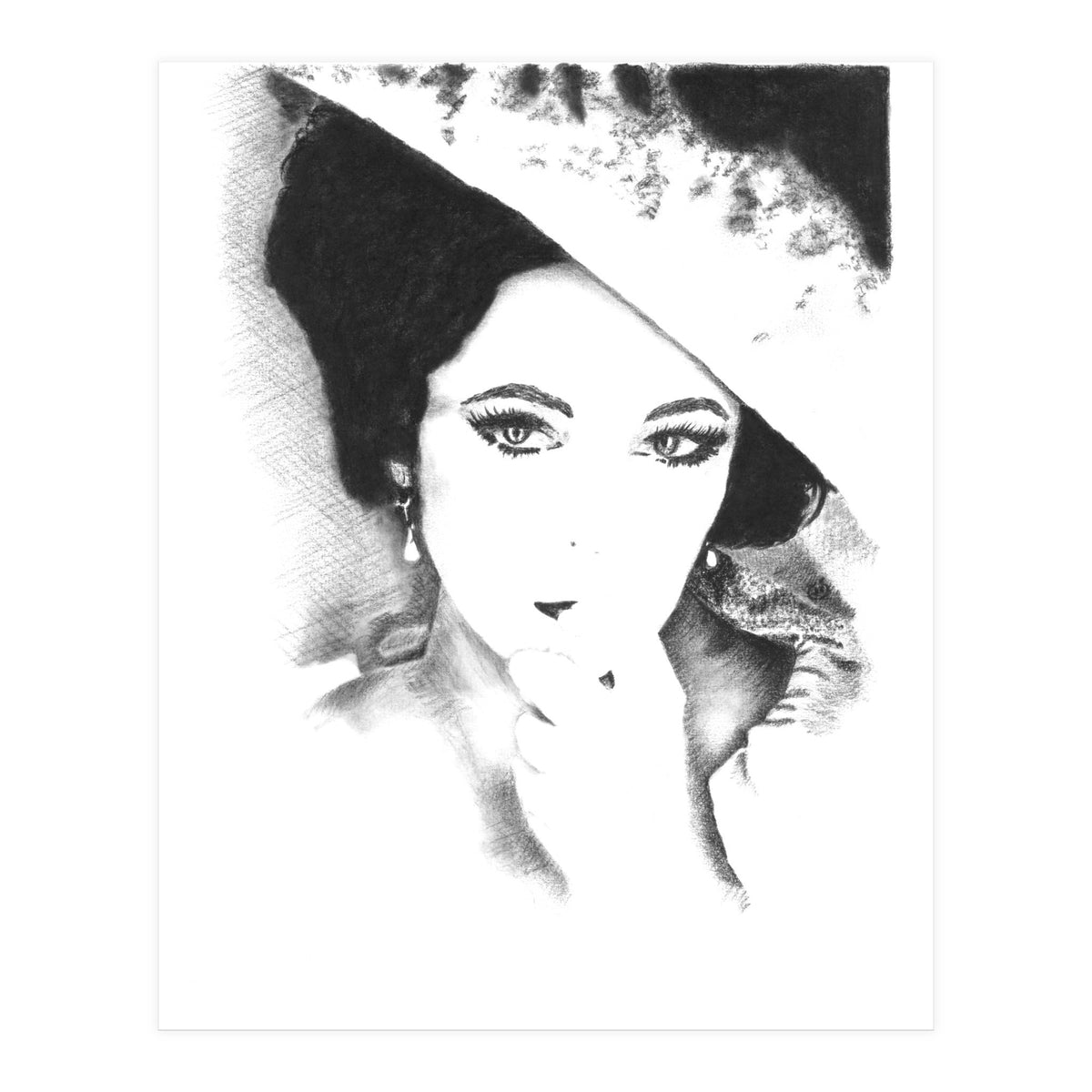 'Liz' - Elizabeth Taylor Charcoal Portrait (Print Only)