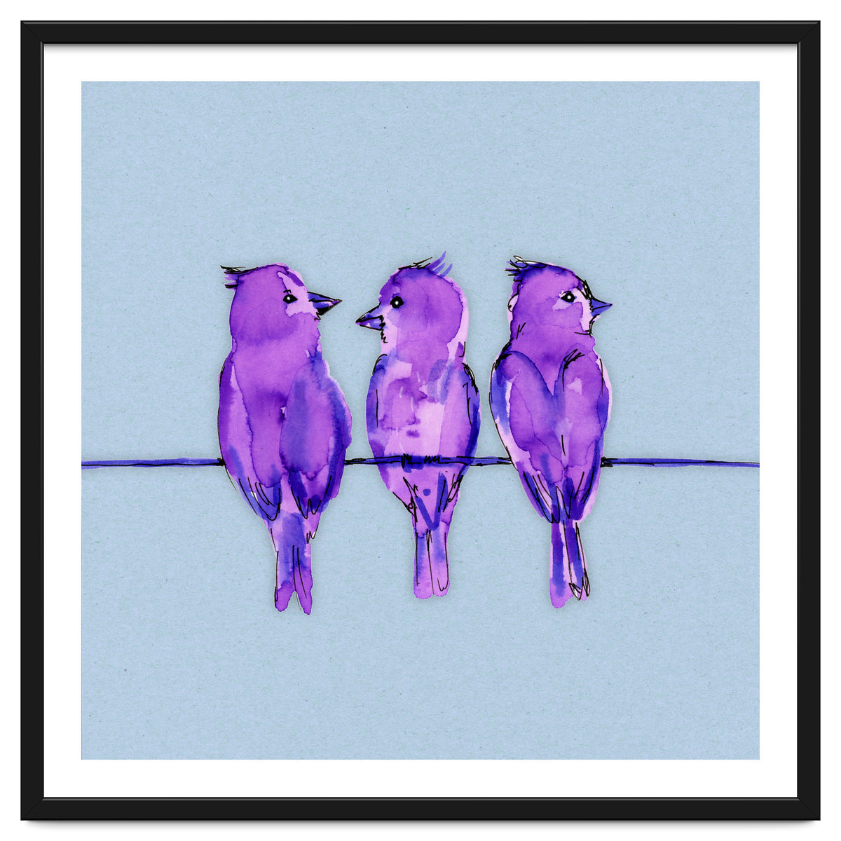 Three purple birds