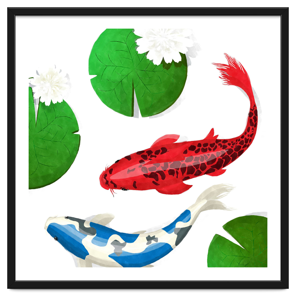 Watercolor Koi Fish And Lotus