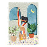 Headstand, Cat Yoga, Active Woman Workout, Eclectic Colorful Pets Terrazzo (Print Only) thumbnail