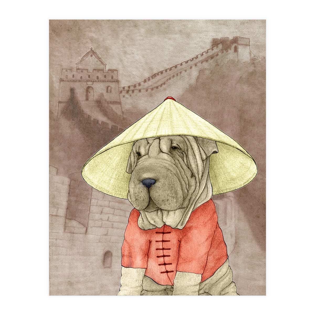 Sharpei With The Great Wall (Print Only)