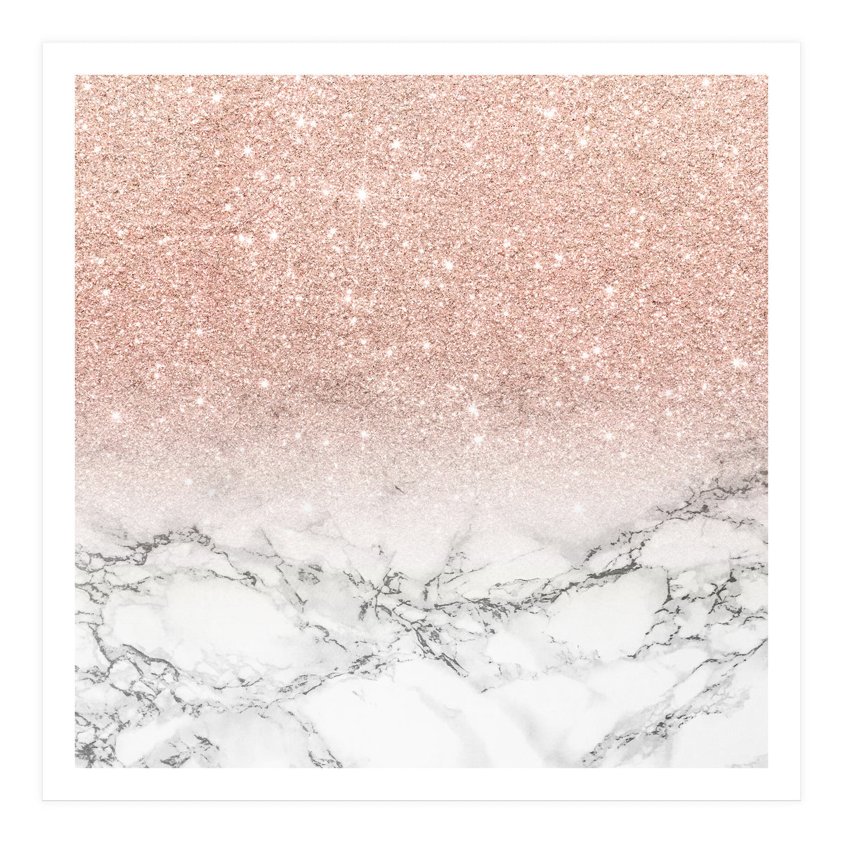 Modern faux rose gold pink glitter ombre white marble (Print Only)