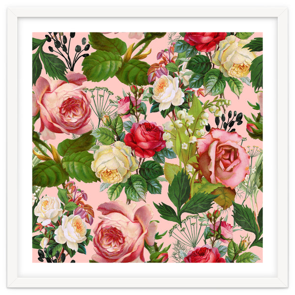 Vintage Botanical, Blush Floral Rose Illustration, Nature Plants Bohemian Painting, Royal Garden