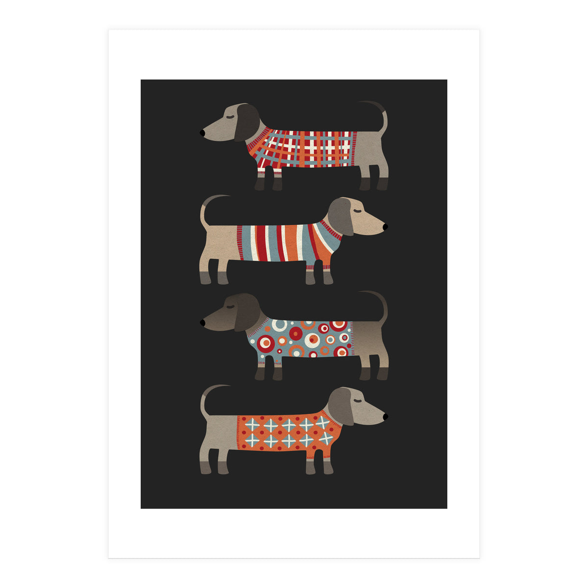 Sausage Dogs In Sweaters Dark (Print Only)