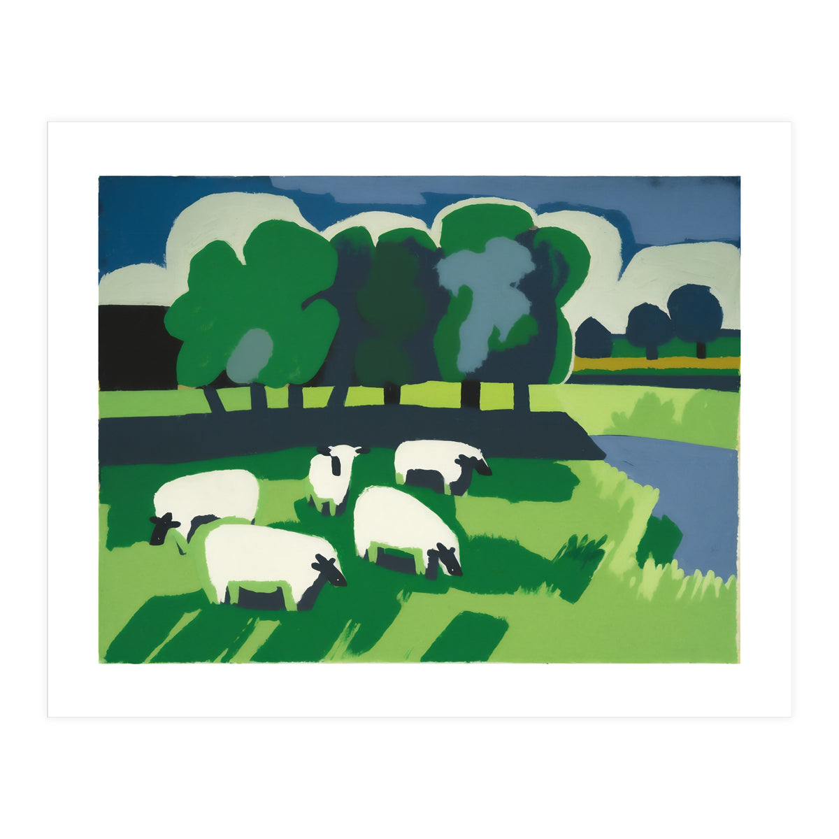 Sheep In A Field Impressionist Landscape (Print Only)
