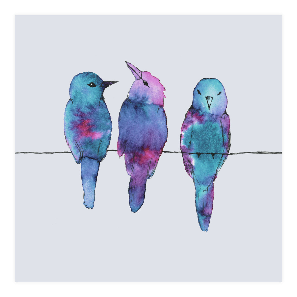 Three birds on a wire	 (Print Only)