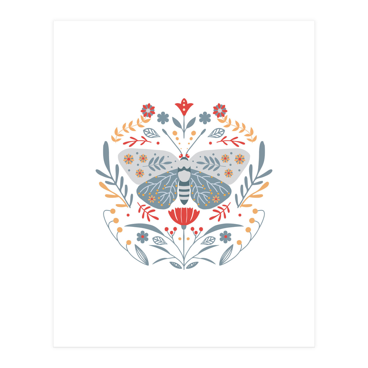 Scandinavian Folk Art: Butterfly & Flowers (Print Only)
