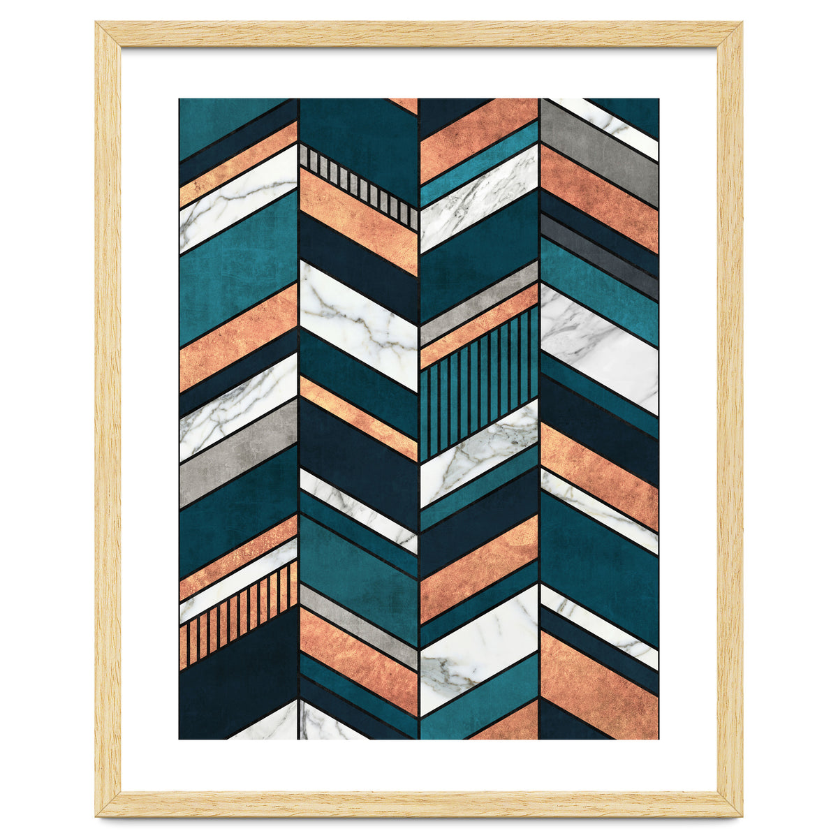 Abstract Chevron Pattern - Copper, Marble, and Blue Concrete