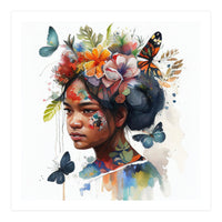 Watercolor Floral Indonesian Native Woman #2 (Print Only)