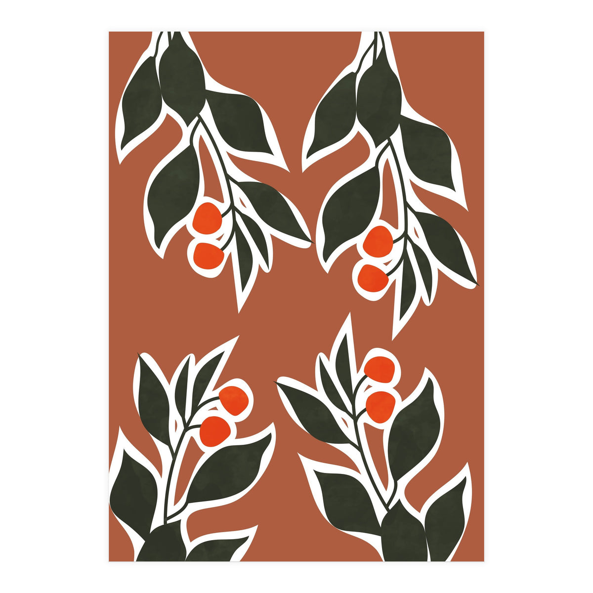 Red Cherry Leaf Boho Botanical II (Print Only)