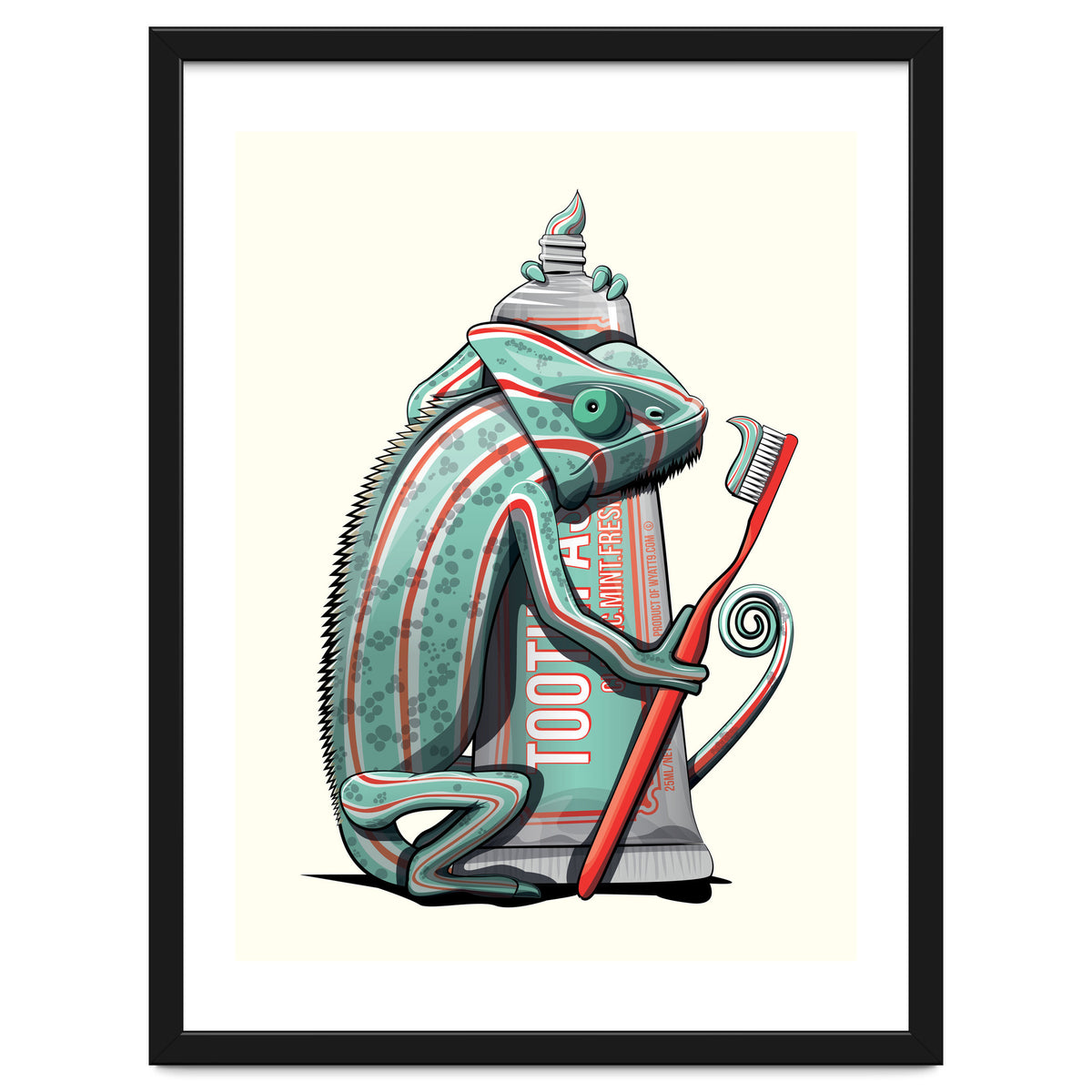 Chameleon Brushing Teeth, Funny Bathroom Humour