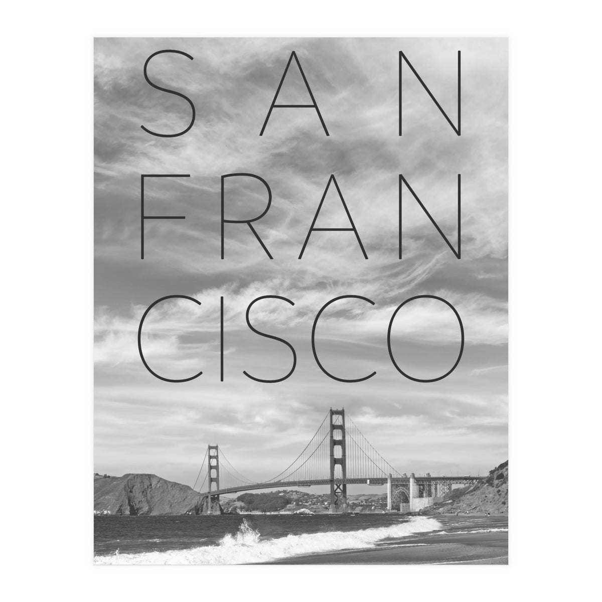 Golden Gate Bridge & Baker Beach | Text & Skyline (Print Only)