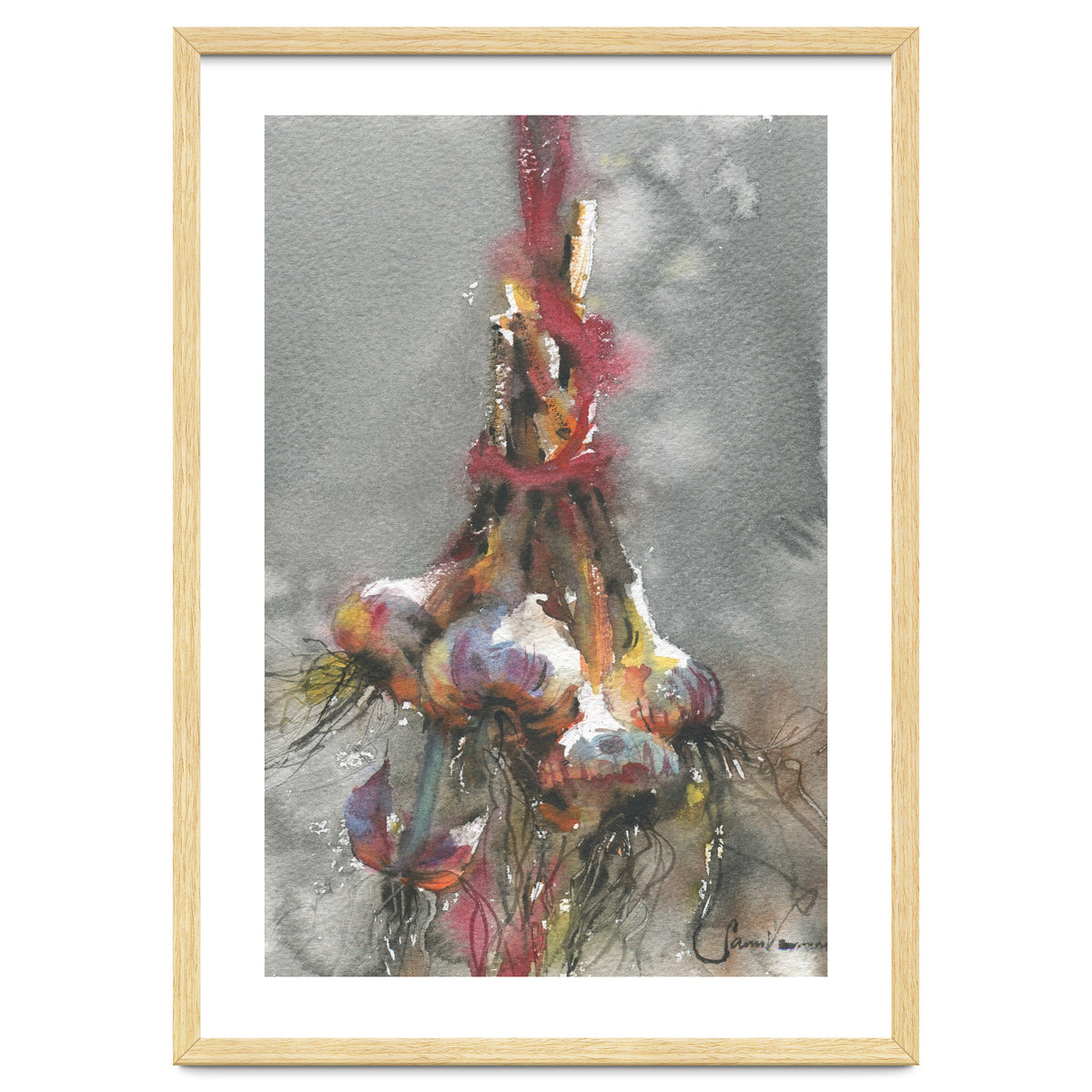 Garlic still life watercolor painting