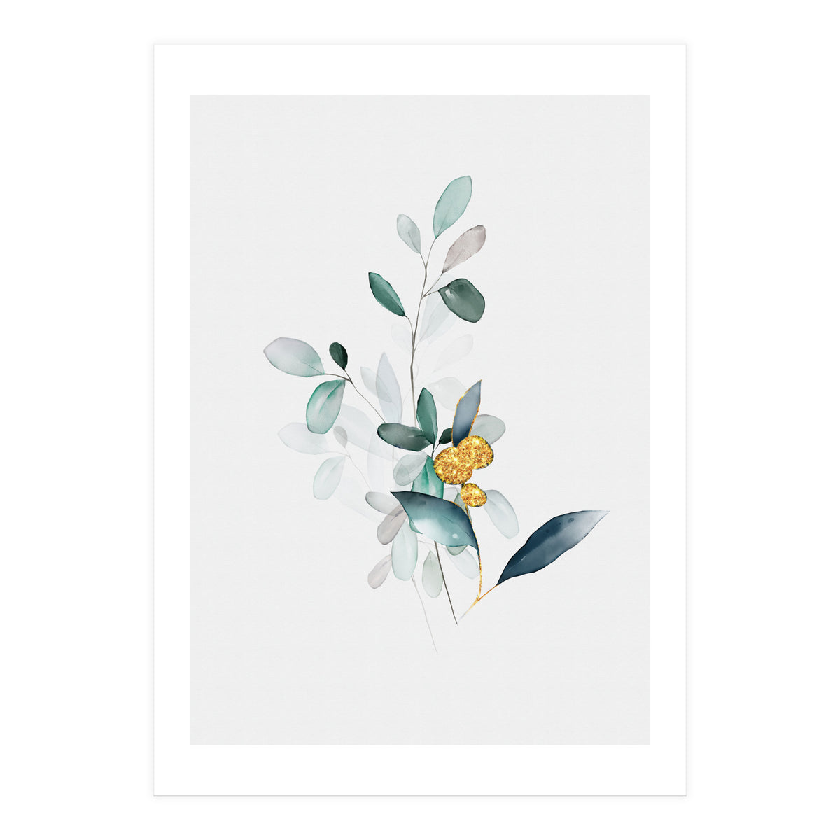 Modern Botanical Gold & Sage Study 02  (Print Only)