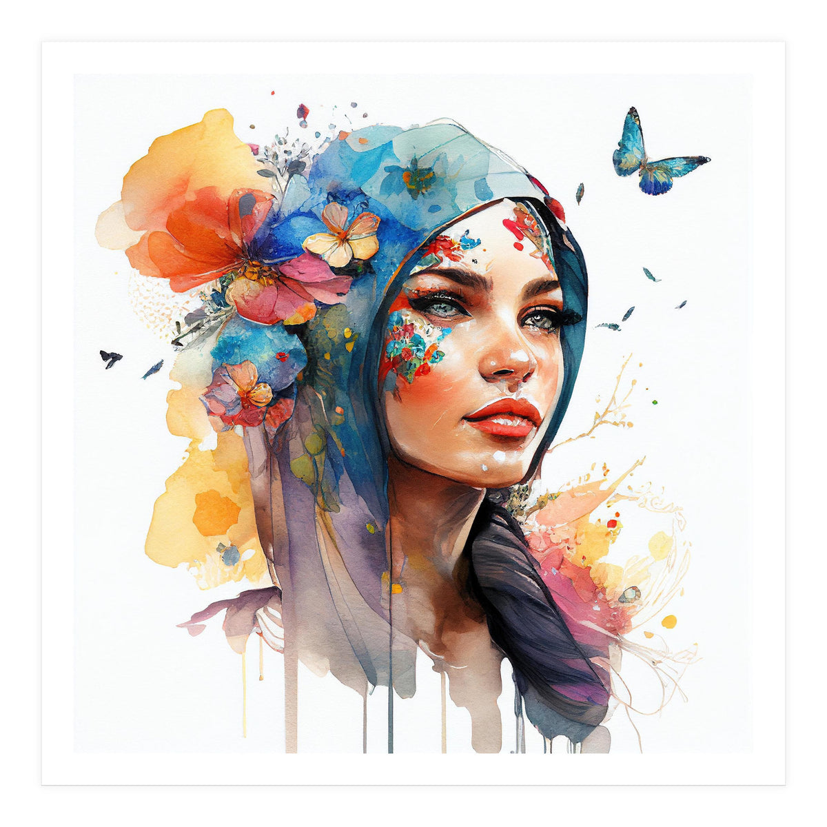 Watercolor Floral Arabian Woman #6 (Print Only)