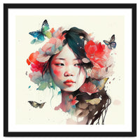 Watercolor Floral Asian Woman #8