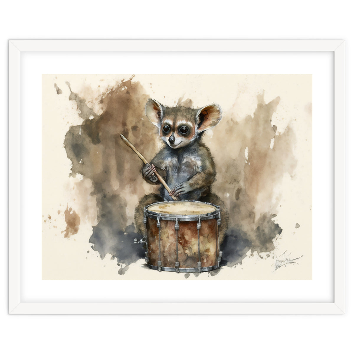 Bush Baby Playing Drum Watercolor Painting