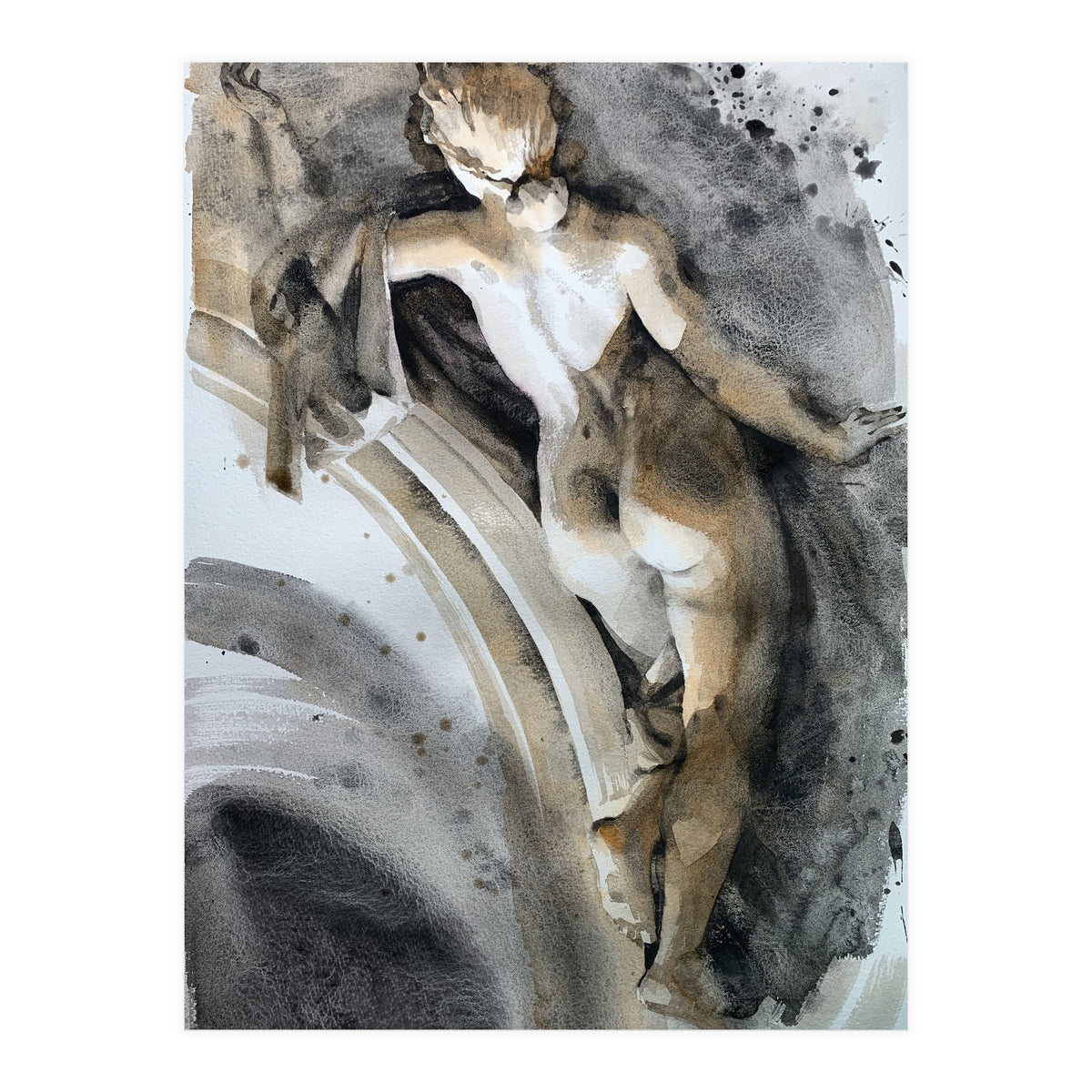 Antique sculpture of a naked girl from behind (Print Only)