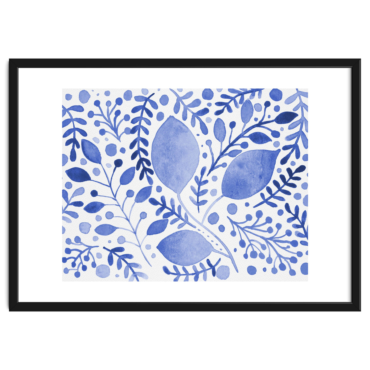 Watercolor branches and leaves - blue