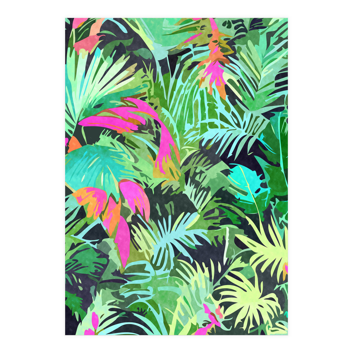 Tropical Jungle, Botanical Nature Plants, Palm Forest Bohemian Watercolor, Modern Wild Painting (Print Only)