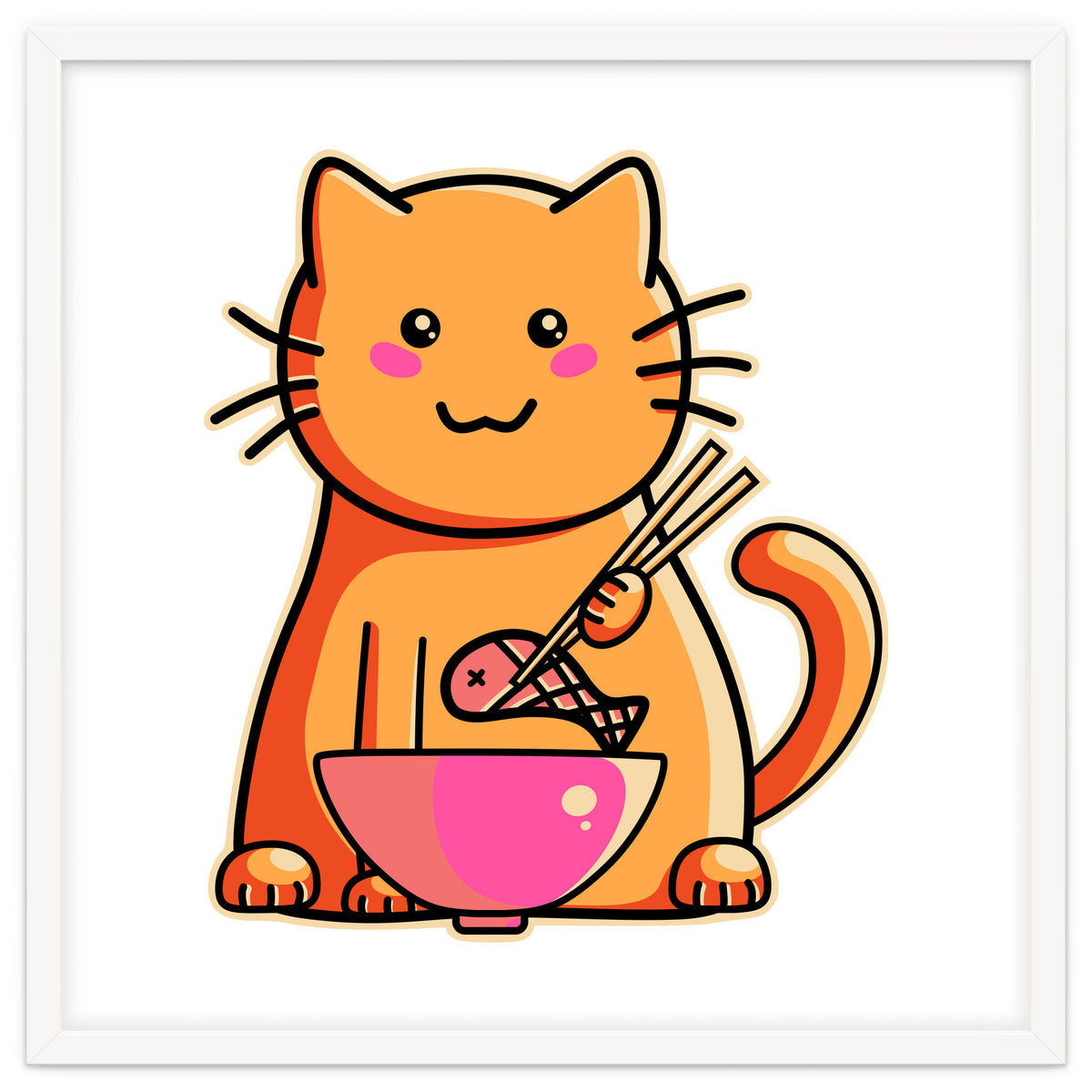 A Cat's Favourite Meal - kawaii cat eating fish with chopsticks