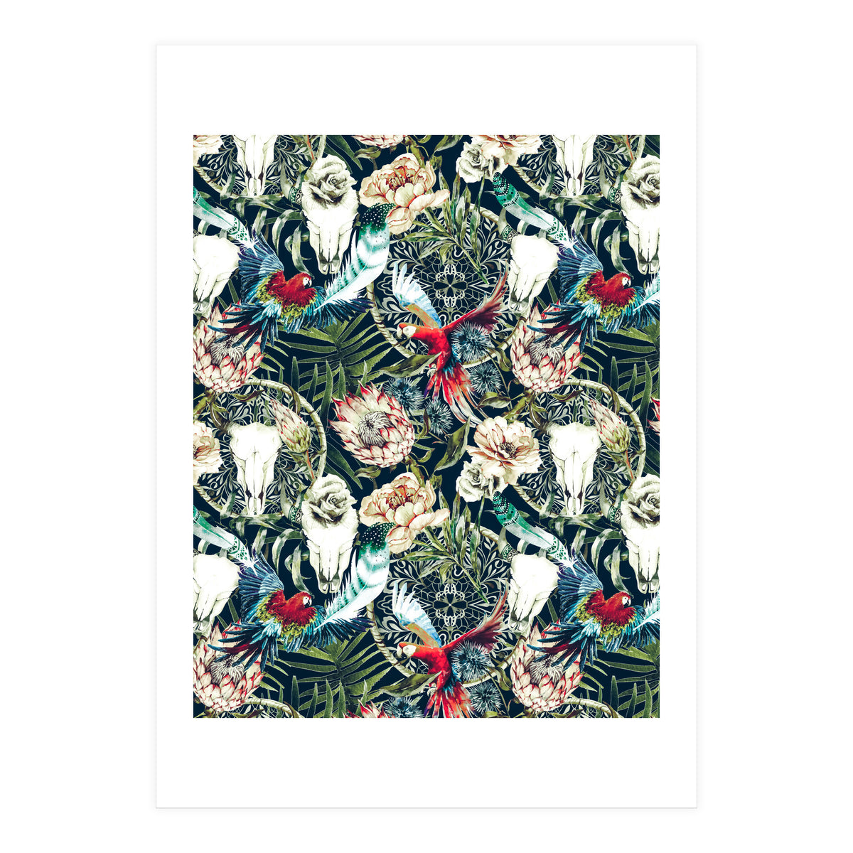 Dark pattern boho skull tropical  (Print Only)