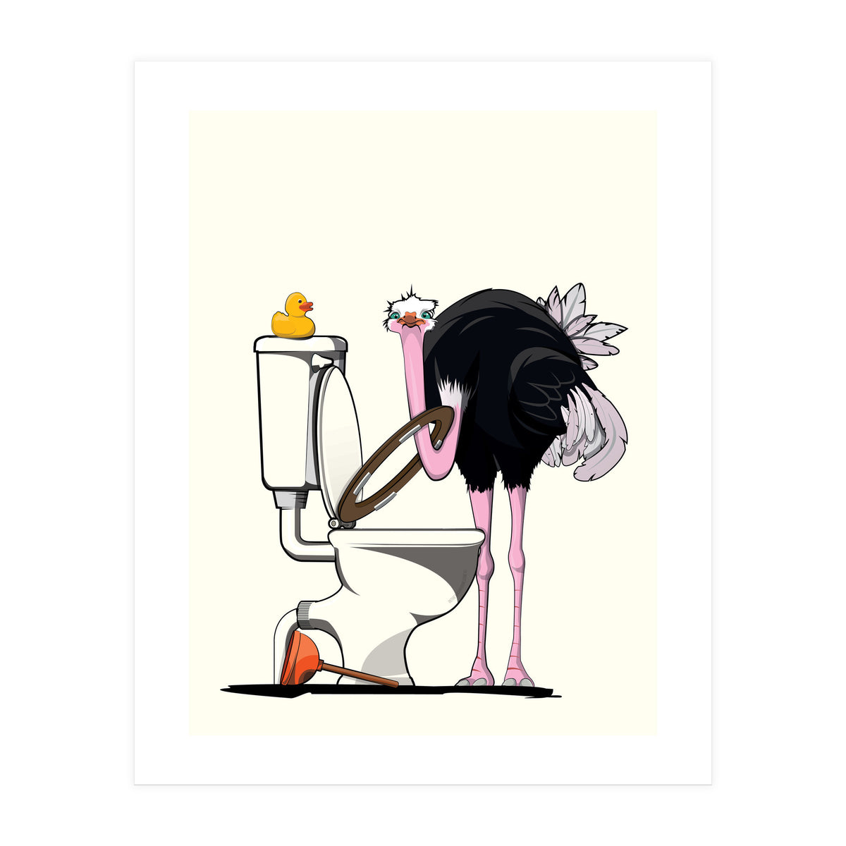 Ostrich on the Toilet, Funny Bathroom Humour (Print Only)