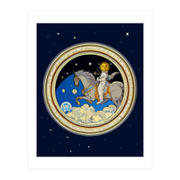 Looking for God in New Beginnings, Vintage Sun Space Celestial Illustration, Unicorn Fantasy Explore Change Stars Concept (Print Only)