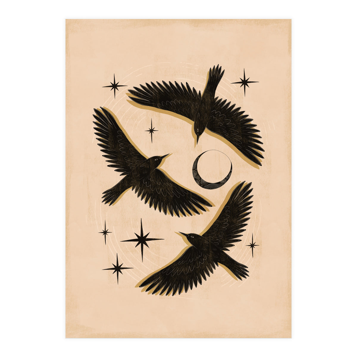 Black Birds Flying With The Moon (Print Only)