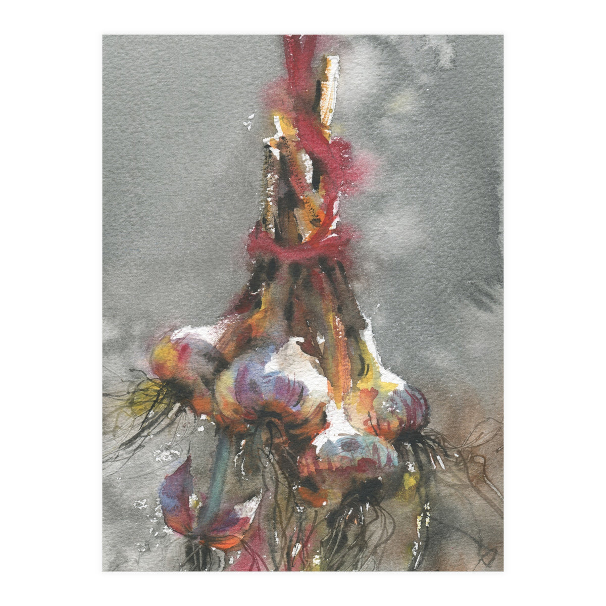 Garlic still life watercolor painting (Print Only)