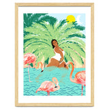 Tropical Summer Water Yoga with Palm & Flamingos | Woman of Color Black Woman Body Positivity thumbnail