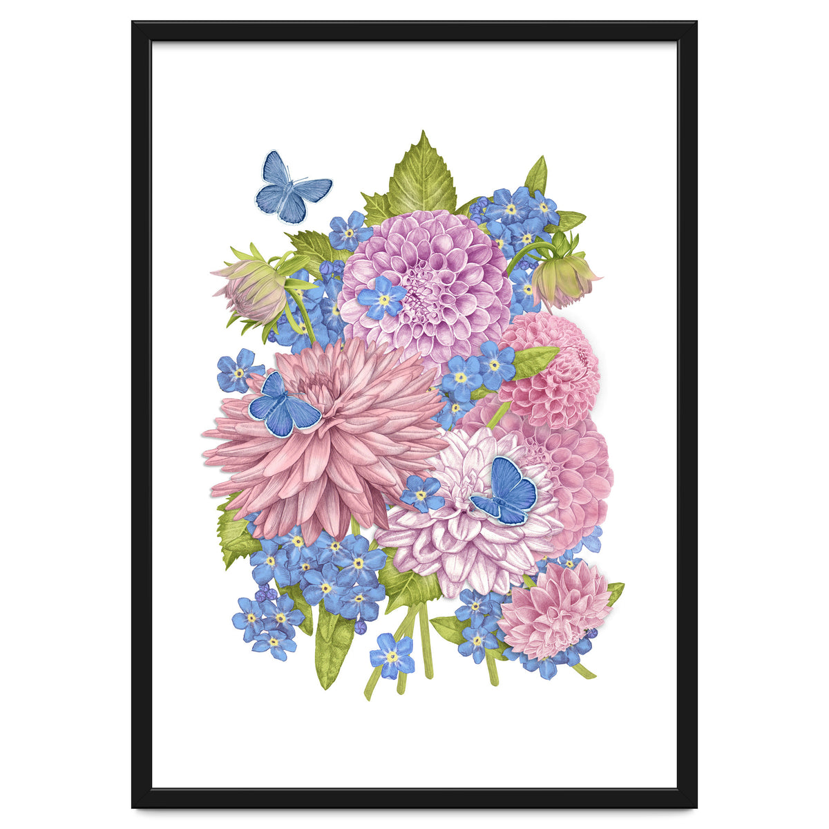 Pink Flowers and Butterflies