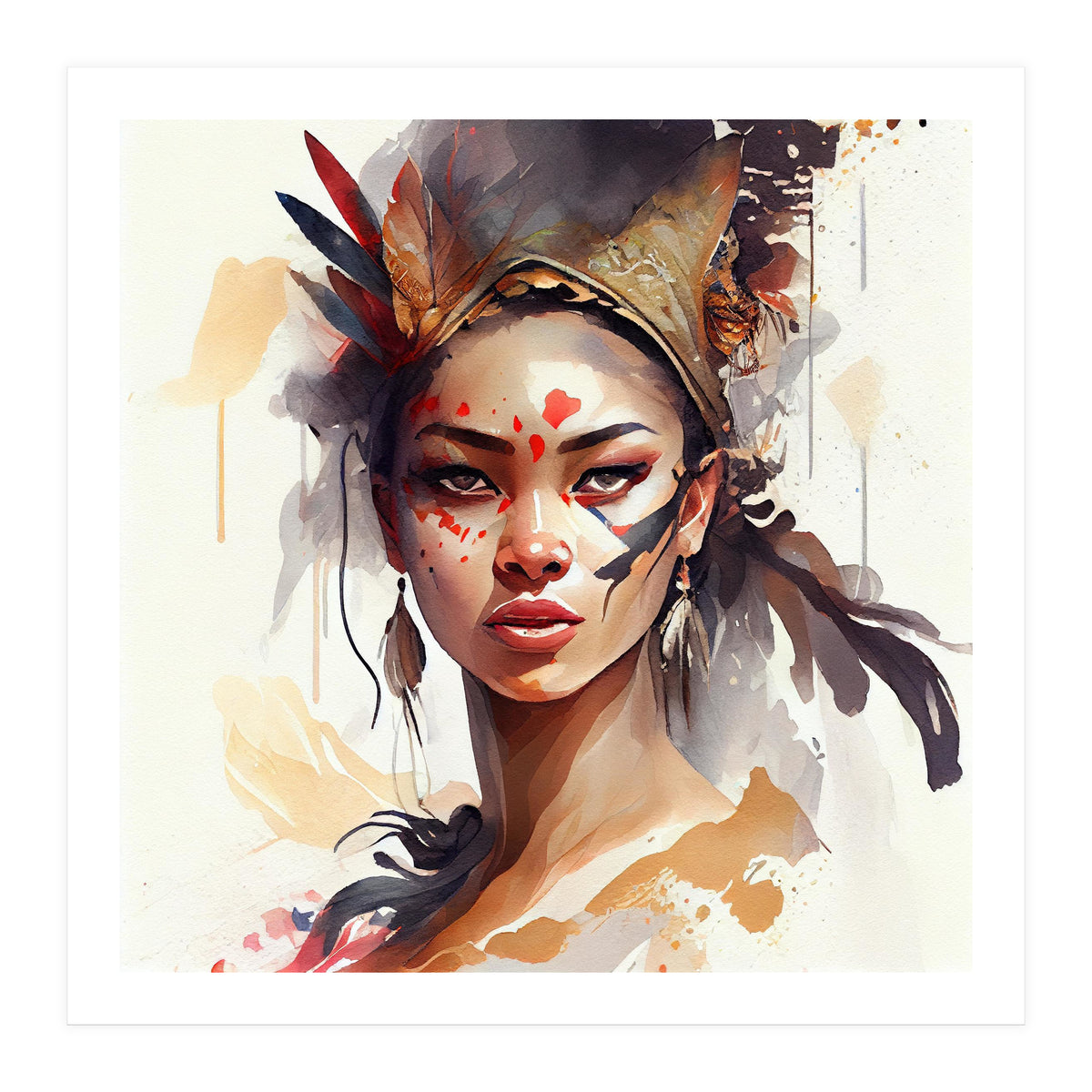 Watercolor Floral Indian Native Woman #7 (Print Only)