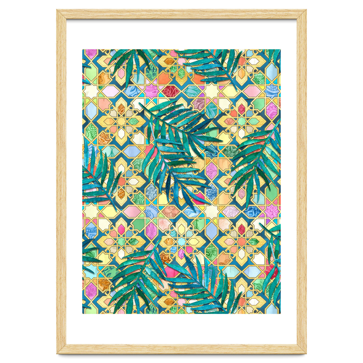 Gilded Moroccan Mosaic Tiles with Palm Leaves