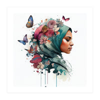 Watercolor Floral Muslim Woman #4 (Print Only)