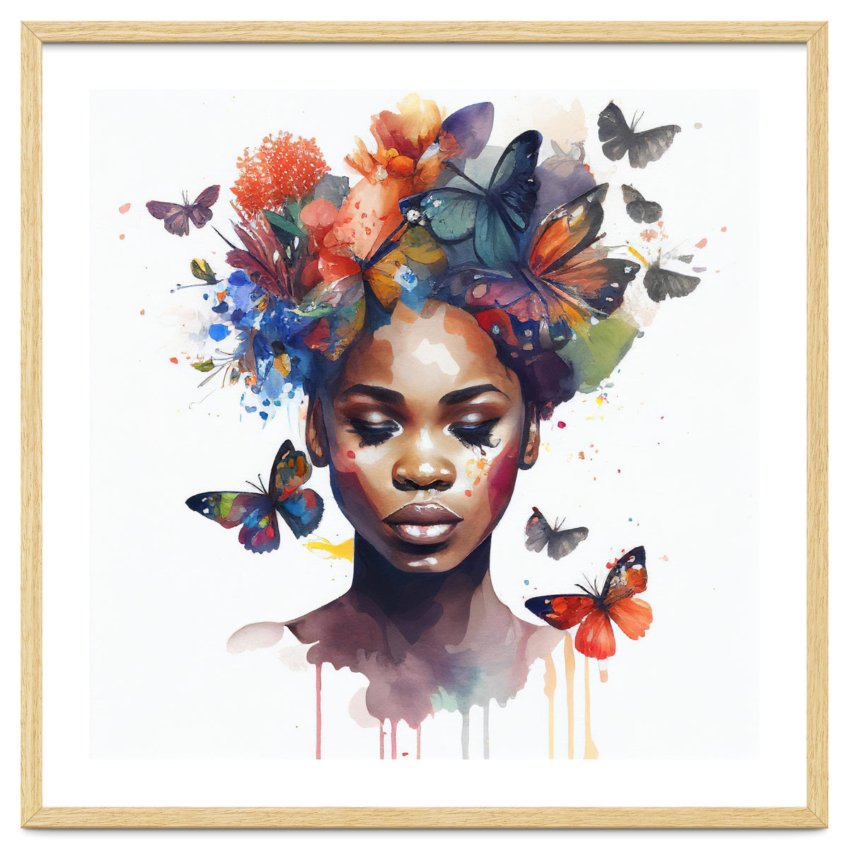 Watercolor Butterfly African Woman #4