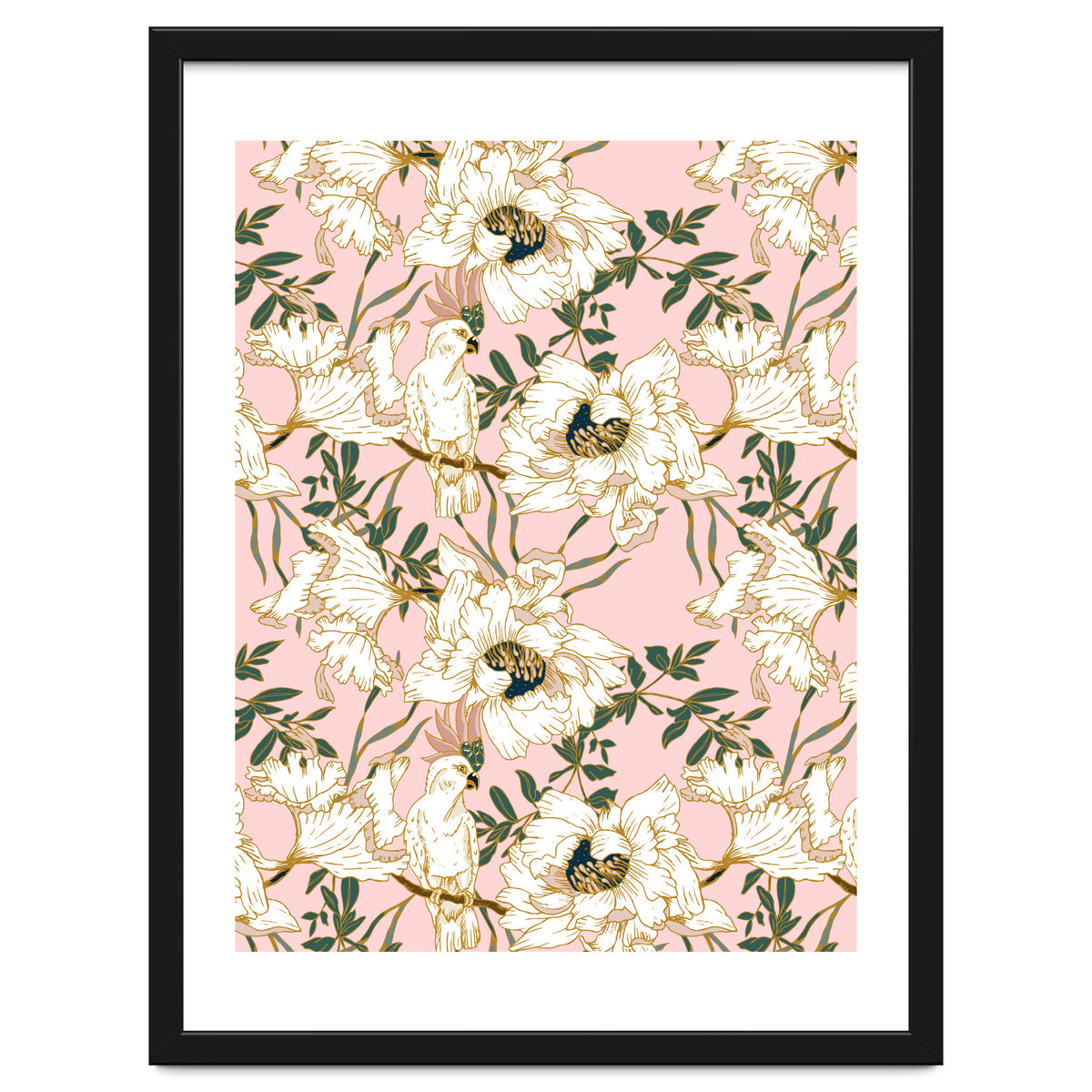 Exotic birds on flowers