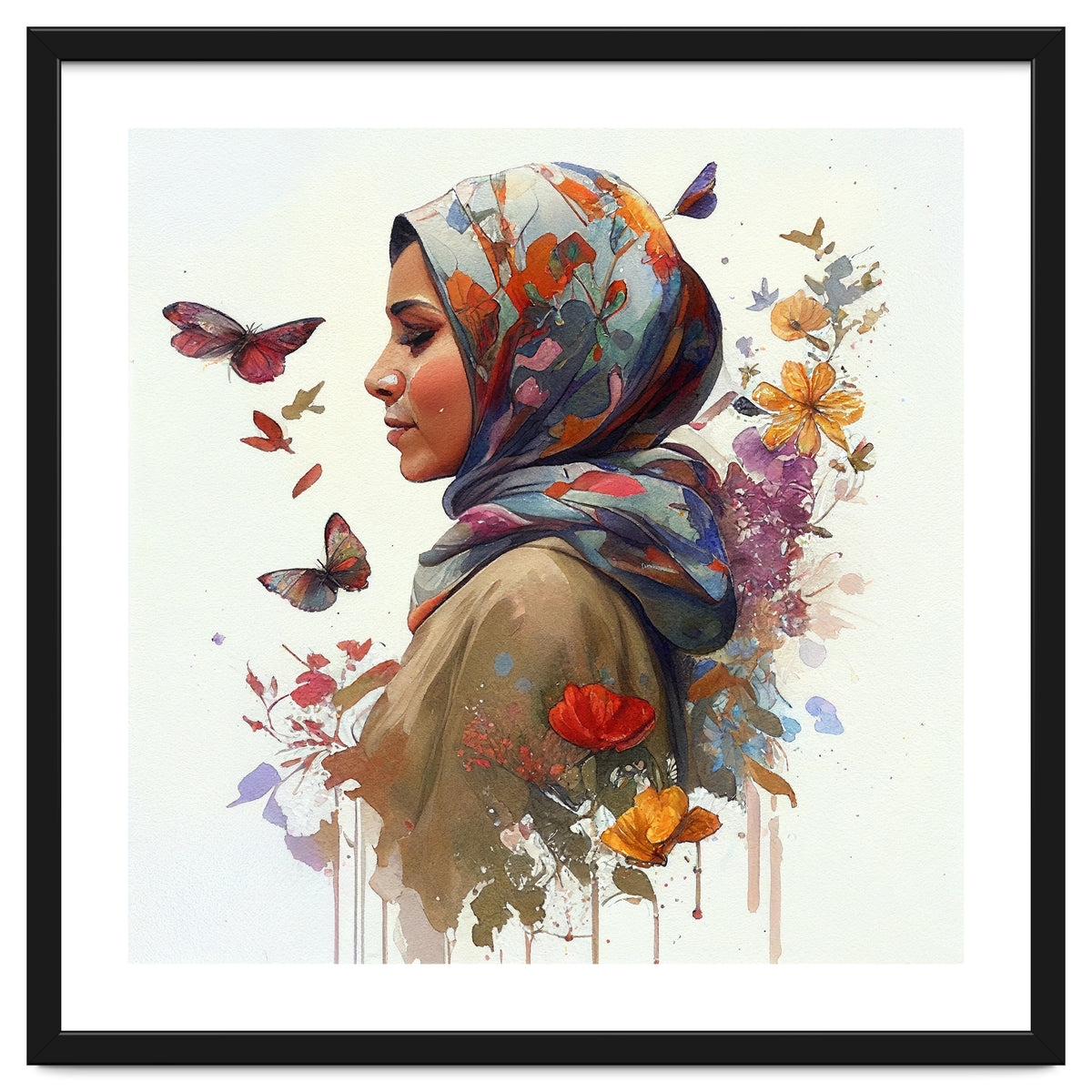 Watercolor Floral Muslim Woman #2