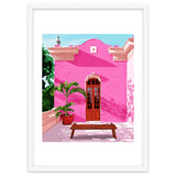 Pink Building Architecture | Pop Art Travel House Painting | Modern Bohemian Décor Spain Palace thumbnail