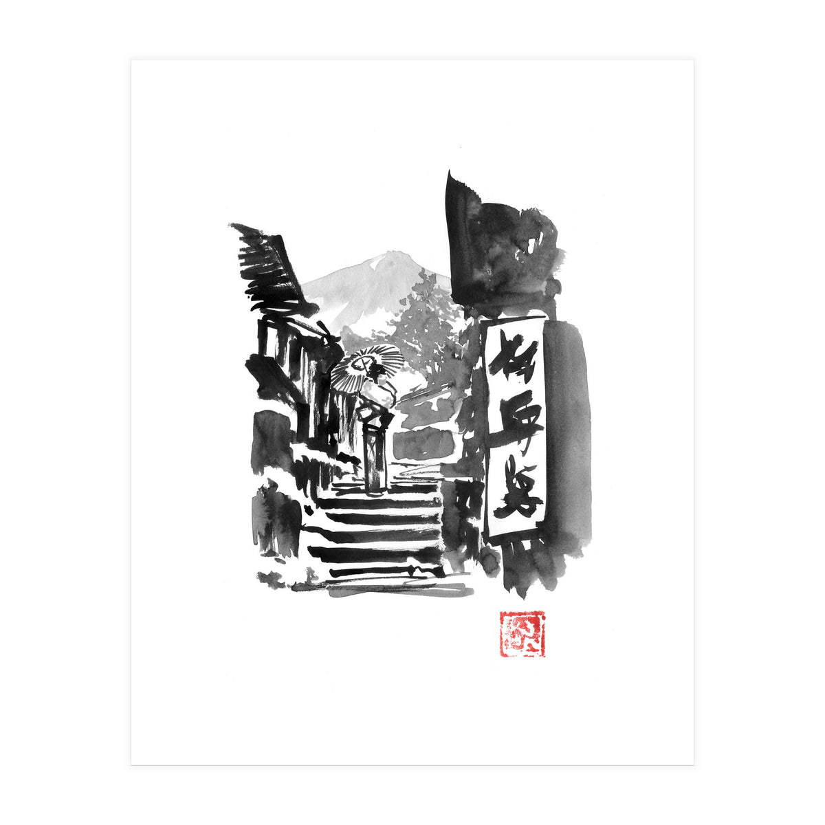 Geisha And Stairs (Print Only)