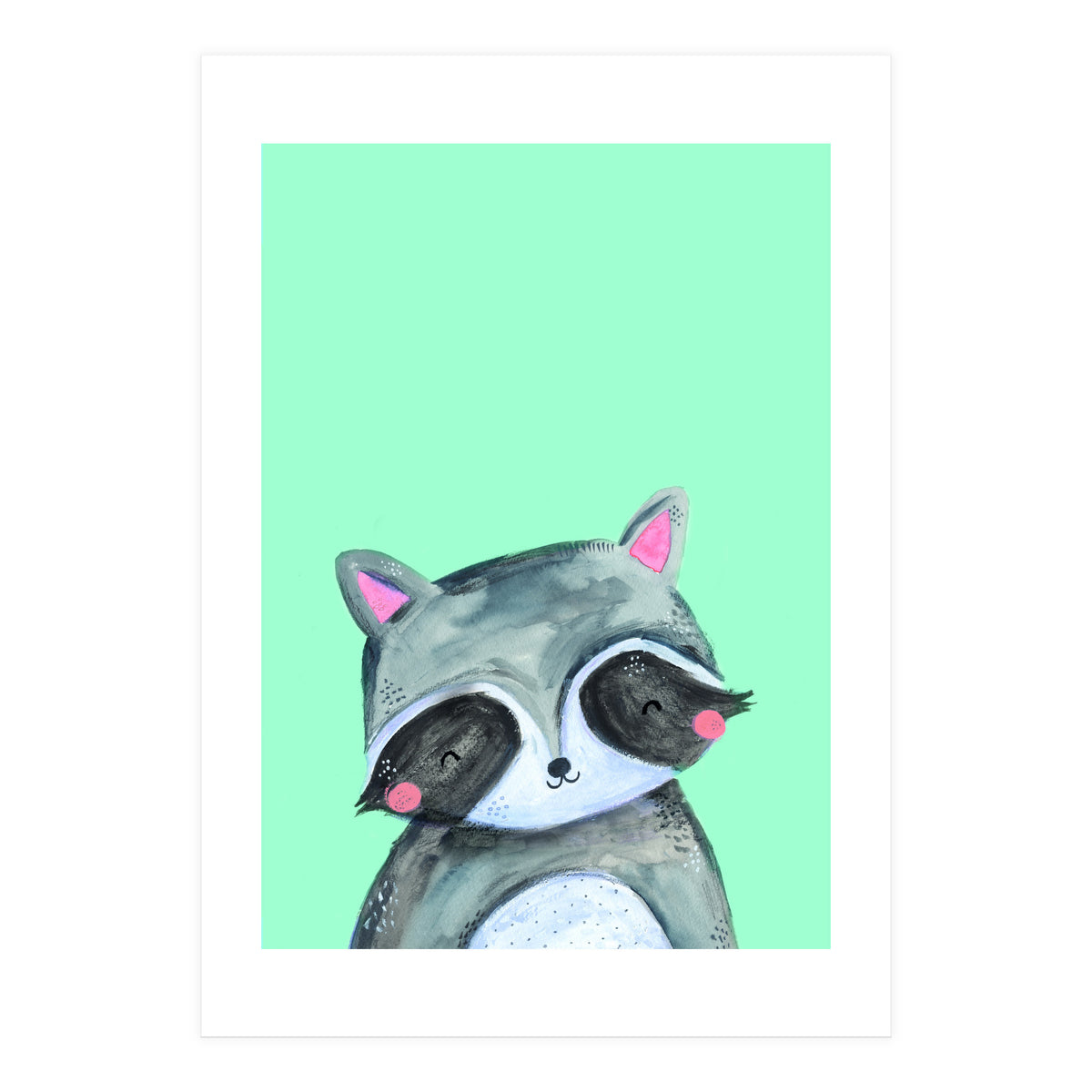 Woodland Racoon On Mint (Print Only)