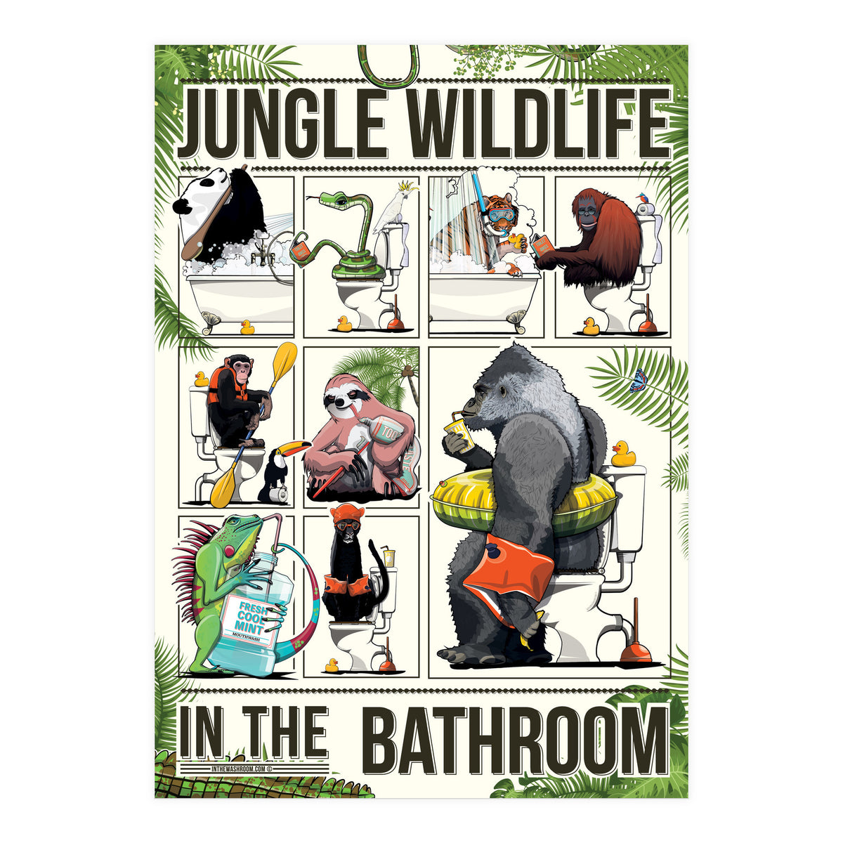 Jungle Wildlife in the Bathroom, funny toilet humour (Print Only)