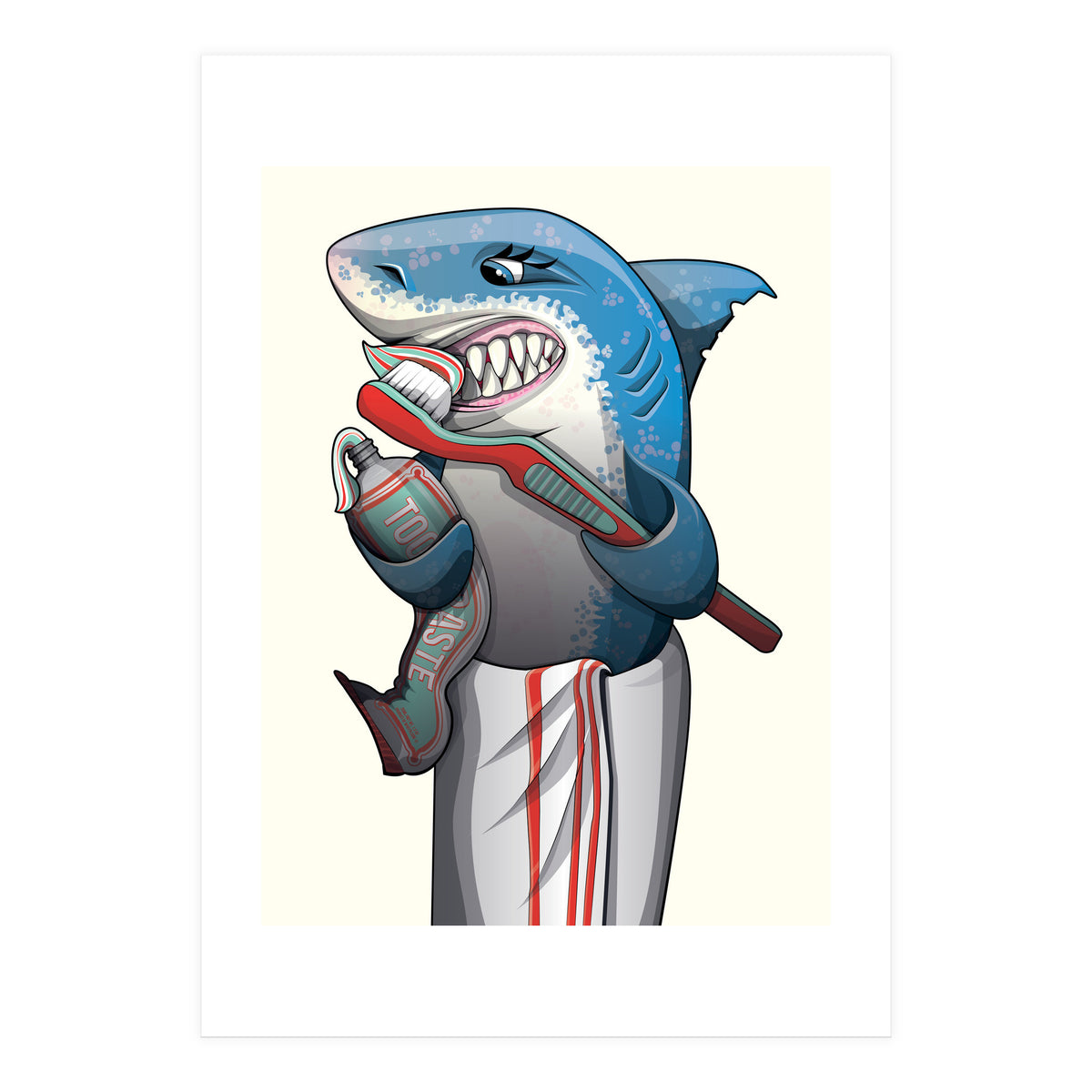 Great White Shark Brushing Teeth (Print Only)