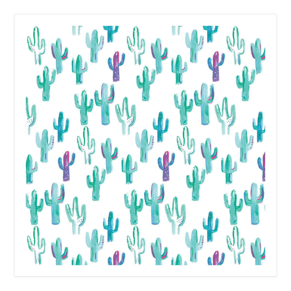 All Over Painted Cacti Mint And Pink (Print Only)