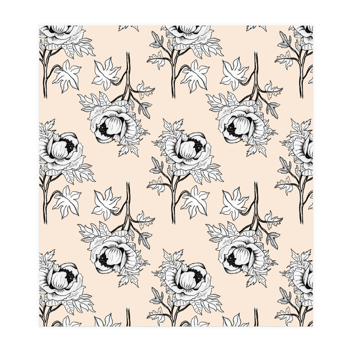 Drawing pattern of roses to pencil on beige (Print Only)