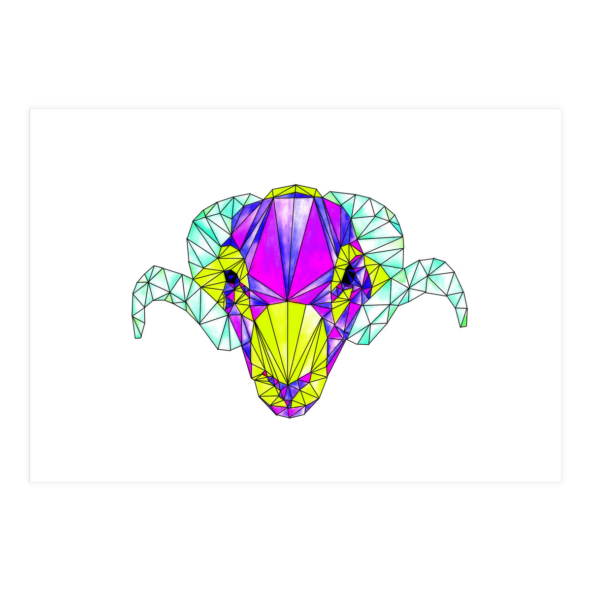 Colourful Geometric Swaledale Sheep Tup with Black Lines (Print Only)