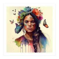 Watercolor Floral Indian Native Woman #11 (Print Only)